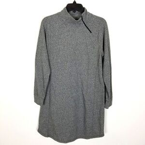 T by Talbots Women Asymmetrical Zip Terry Dress Size M Gray Athletic Long Sleeve